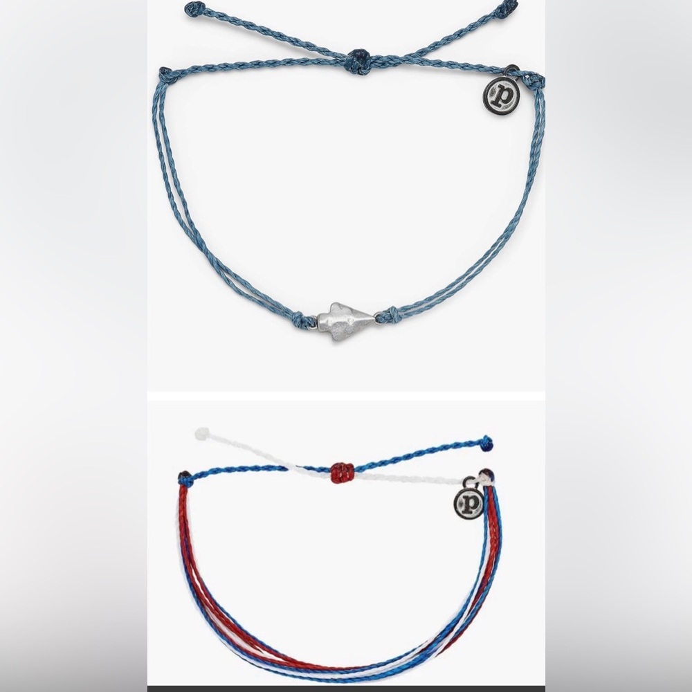 BUNDLE of 2 Pura Vida Original Bracelet ~ Red, White, Blue and Antique Arrowhead